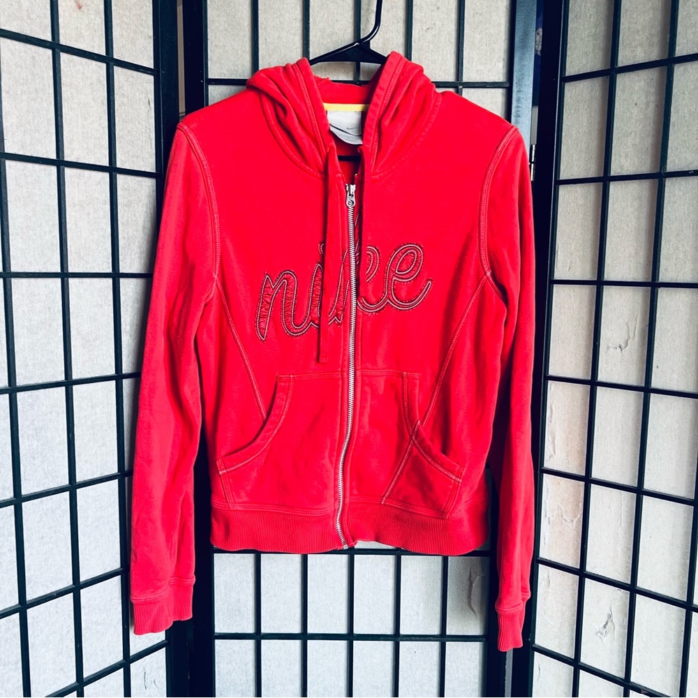 Nike logo y2k full zip fleece jacket red sz M